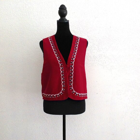 Diane Von Furstenberg, Red Vest, 100% silk, with embroidered detail - Picture 3 of 11